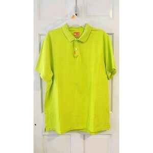 NIKE DRI FIT GOLF POLO MENS XL YELLOW POLKA DOT COTTON PERFORMANCE EMBROIDED